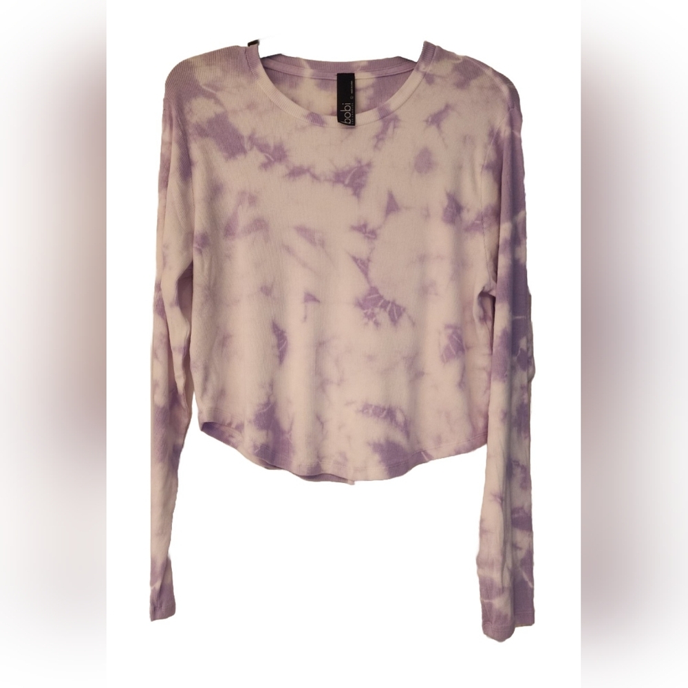 BOBI Los Angeles crop purple tie-dye Jewel neck lS tee size Large - Picture 4 of 10